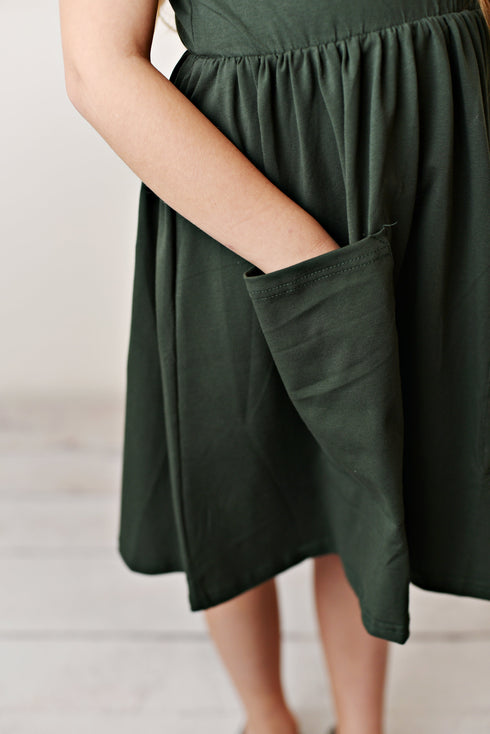 Army Green Ruffle Twirl Dress